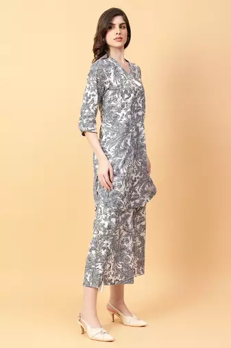 grey cotton printed & hand work co-ord set (set of 2)