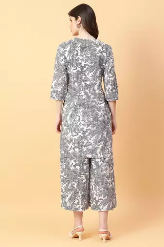 grey cotton printed & hand work co-ord set (set of 2)