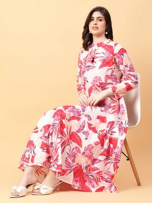 red cotton printed & hand work dress 1