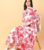 red cotton printed & hand work dress