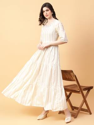 cream cotton lurex x& hand work dress 1