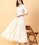 cream cotton lurex x& hand work dress