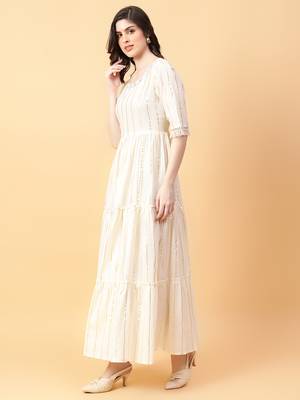 cream cotton lurex x& hand work dress 2