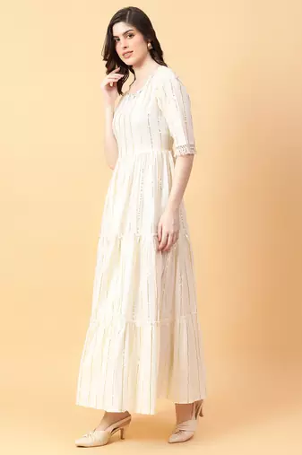 cream cotton lurex x& hand work dress