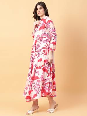 red cotton printed & hand work dress 2
