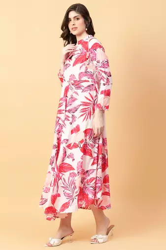 red cotton printed & hand work dress