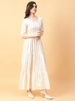 cream cotton lurex x& hand work dress 3
