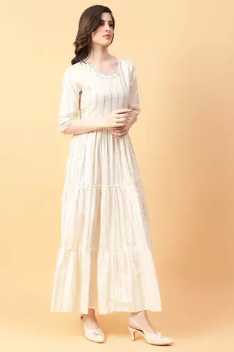 cream cotton lurex x& hand work dress
