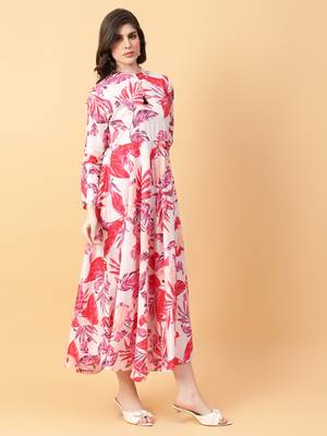 red cotton printed & hand work dress 3