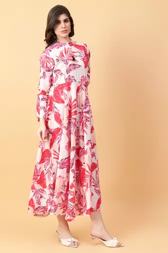 red cotton printed & hand work dress