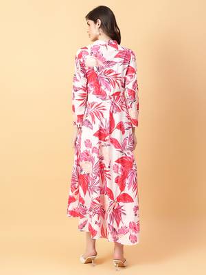 red cotton printed & hand work dress 4