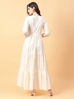 cream cotton lurex x& hand work dress 4