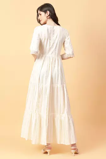 cream cotton lurex x& hand work dress