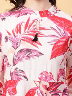 red cotton printed & hand work dress 5