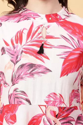 red cotton printed & hand work dress