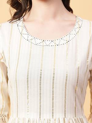 cream cotton lurex x& hand work dress 5