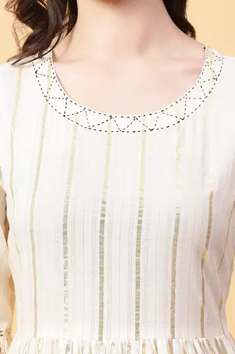 cream cotton lurex x& hand work dress