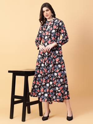 black cotton printed & hand work dress 1