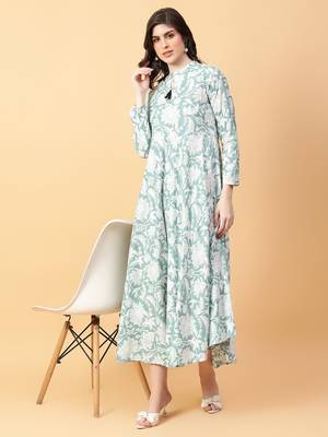 green cotton printed & hand work dress 1