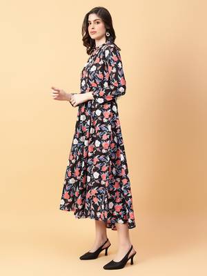 black cotton printed & hand work dress 2