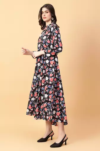 black cotton printed & hand work dress