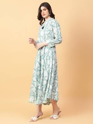 green cotton printed & hand work dress 2