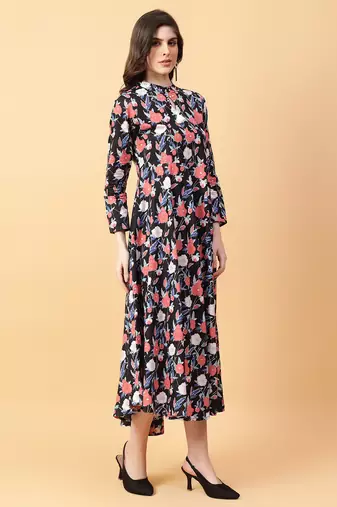 black cotton printed & hand work dress