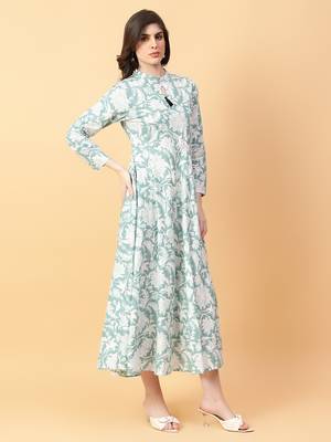 green cotton printed & hand work dress 3