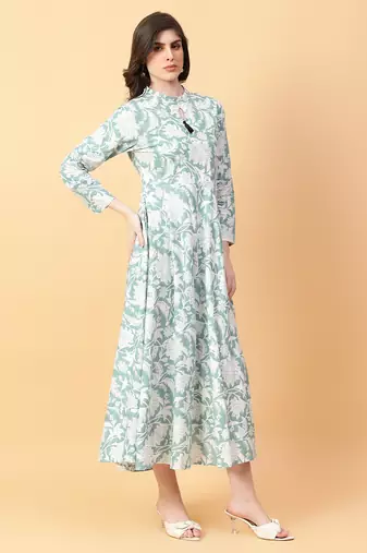 green cotton printed & hand work dress
