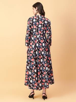black cotton printed & hand work dress 4