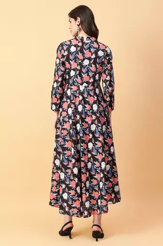 black cotton printed & hand work dress