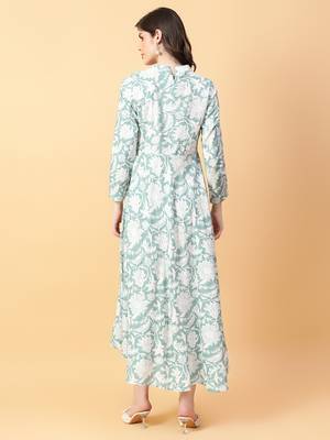green cotton printed & hand work dress 4