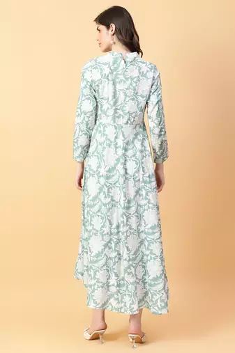 green cotton printed & hand work dress