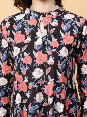 black cotton printed & hand work dress 5