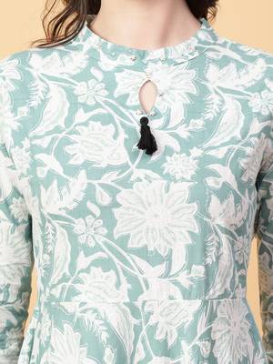 green cotton printed & hand work dress 5