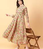 beige cotton printed & hand work dress