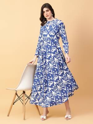 blue cotton printed & hand work dress 1