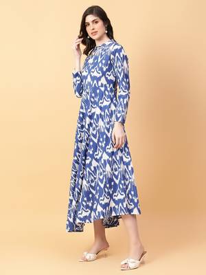 blue cotton printed & hand work dress 2