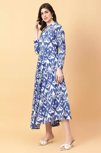 blue cotton printed & hand work dress
