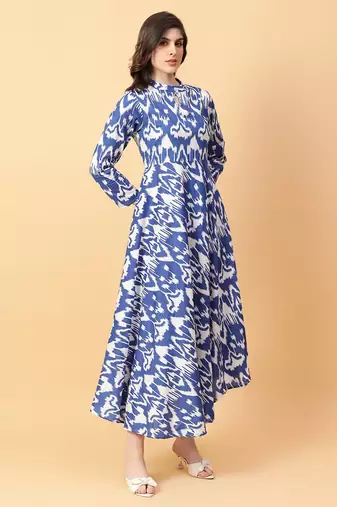 blue cotton printed & hand work dress