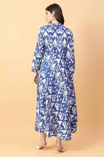 blue cotton printed & hand work dress