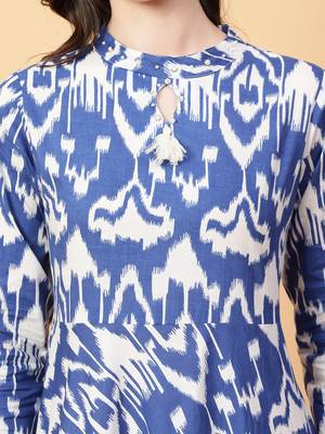 blue cotton printed & hand work dress 5