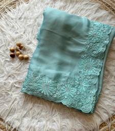 Light Blue Embroidered Chiffon Saree