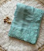 Light Blue Embroidered Chiffon Saree