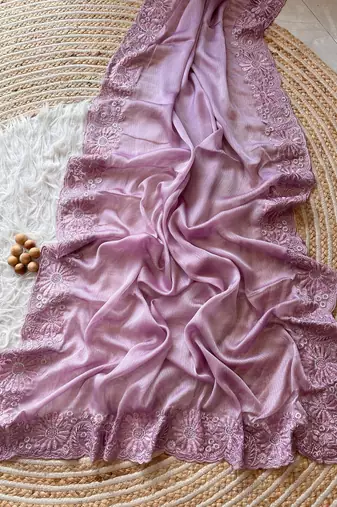 Lavender Embroidered Chiffon Saree   
