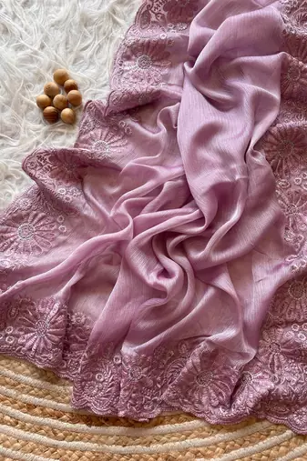 Lavender Embroidered Chiffon Saree   