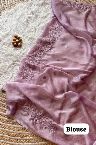 Lavender Embroidered Chiffon Saree   