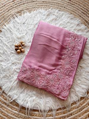 Light Pink Embroidered Chiffon Saree 2