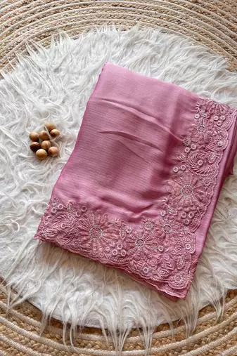 Light Pink Embroidered Chiffon Saree