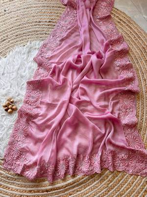 Light Pink Embroidered Chiffon Saree 1